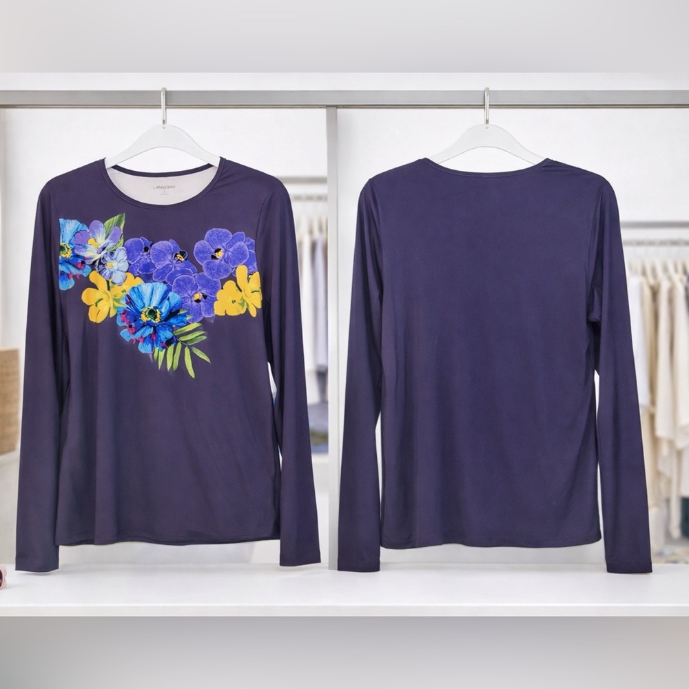 NWOT Lands' End Women's Vibrant Floral Long Sleeve Swim Top/ Rash Guard UPF 50